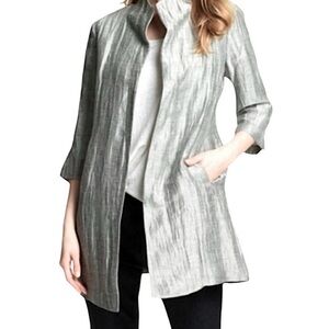 Eileen Fisher Silver Gray Linen Silk Blend Crinkle Blazer Jacket Large L